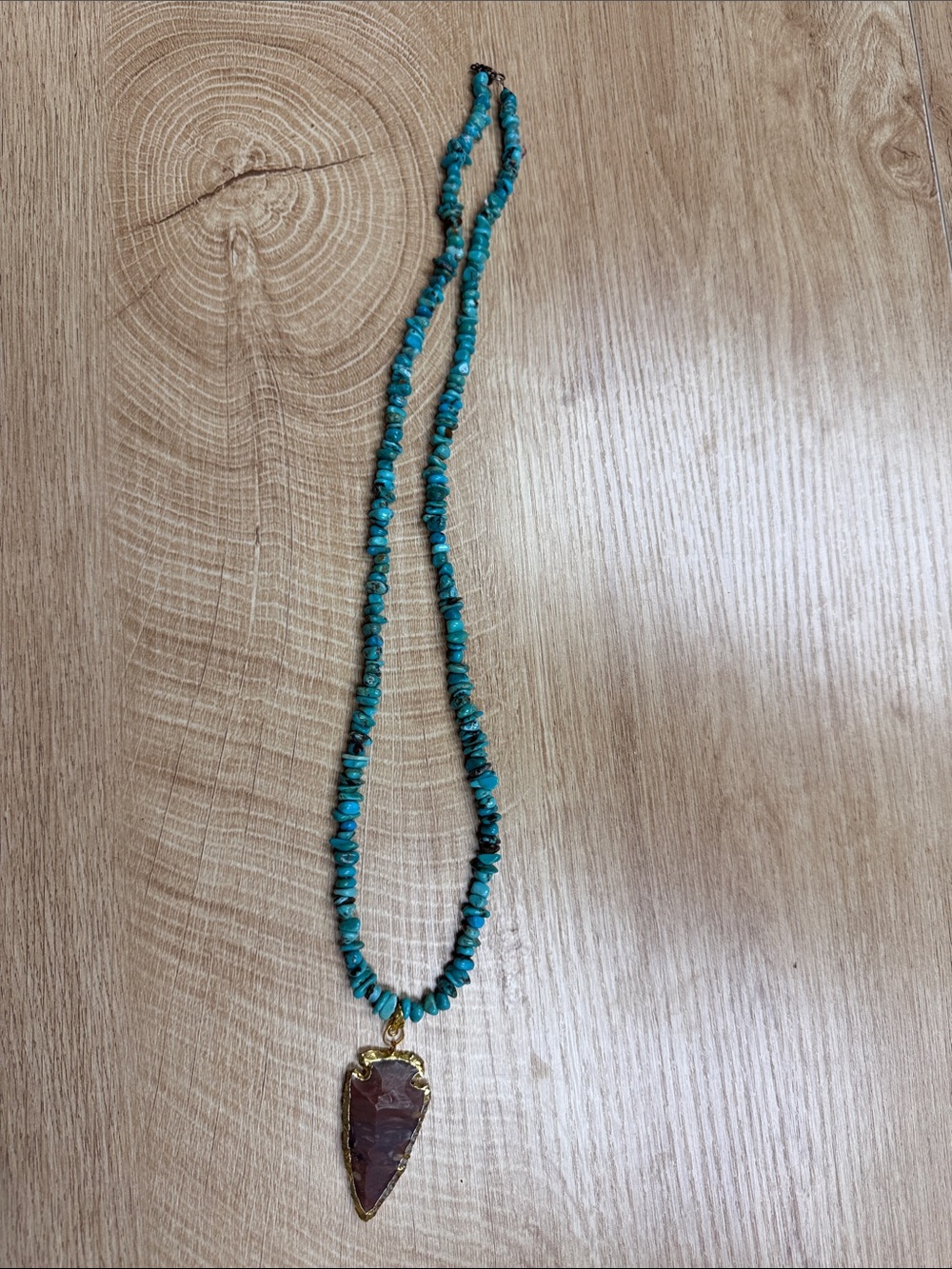 Turquoise Chip Necklace with Brown Agate Arrowhead Pendant -  Unbranded